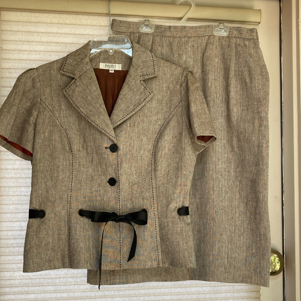 BIGIO Collection designer linen suit with ribbon waist tie 12